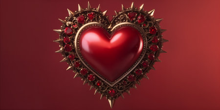 Red heart shaped ring, heart in a glass, Valentine's Dayの素材