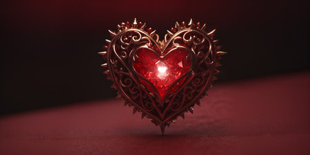 Red heart shaped ring, heart in a glass, Valentine's Dayの素材
