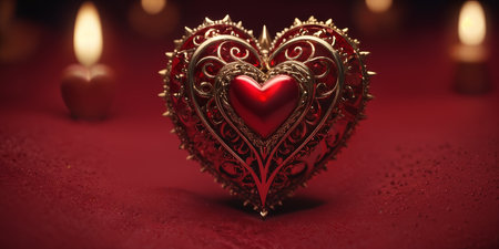 Red heart shaped ring, heart in a glass, Valentine's Dayの素材