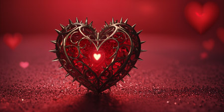 Red heart shaped ring, heart in a glass, Valentine's Dayの素材