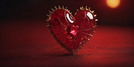 Red heart shaped ring, heart in a glass, Valentine's Dayの素材