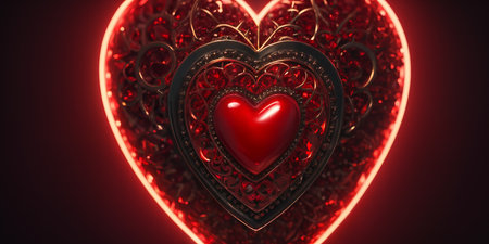 Red heart shaped ring, heart in a glass, Valentine's Dayの素材