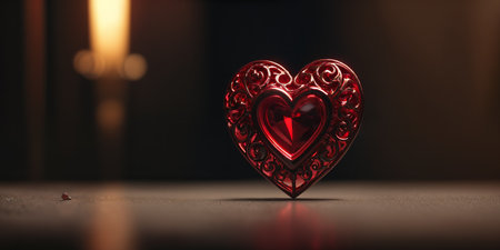 Red heart shaped ring, heart in a glass, Valentine's Dayの素材