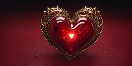 Red heart shaped ring, heart in a glass, Valentine's Dayの素材