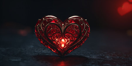 Red heart shaped ring, heart in a glass, Valentine's Dayの素材