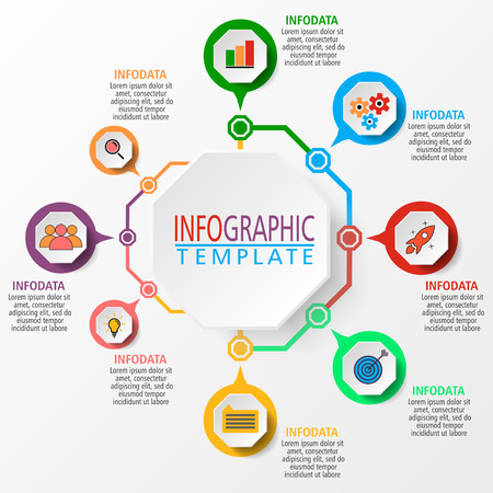 Infographic illustration in vector. Can be used for websites, templates, business presentation, banners, design. Illustrates ideas, statements, product characteristics, well defined structureのイラスト素材