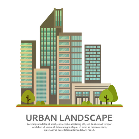 Modern city skyscrapers, business center, offices and houses.の写真素材