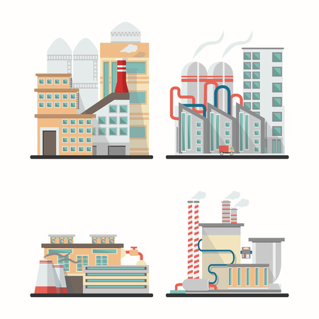 Set of industry buildings, Urban Factory Landscape in manufacturing of power electricity Vector illustration.のイラスト素材