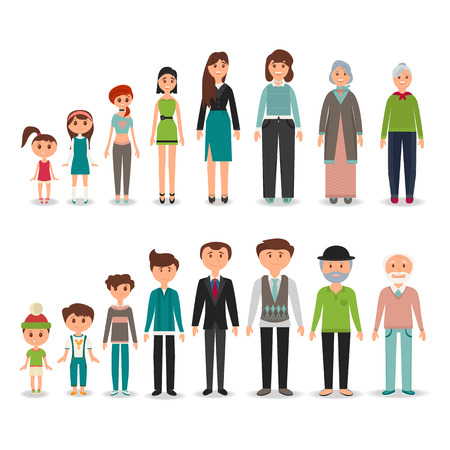 Process of aging from childhood to old age concept illustration.のイラスト素材
