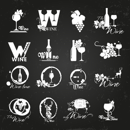 Wine logo concept Quality logos in vector for wine industry. Set of badges and labels elements for wine. Can be used for companies which produce natural organic wine, to identify the brand graphics.のイラスト素材