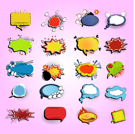 Set of picture blank template comic speech chat bubble in style pop art.のイラスト素材