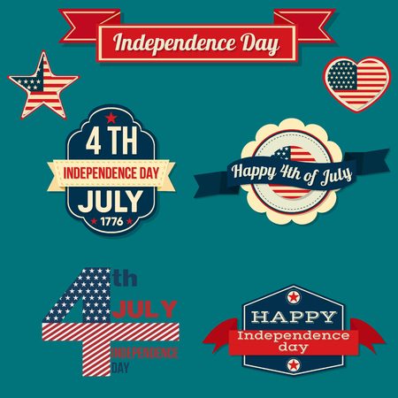 Independence Day of the United States. Set of elements Happy Fourth of July in flat Style. Vector Illustration.のイラスト素材