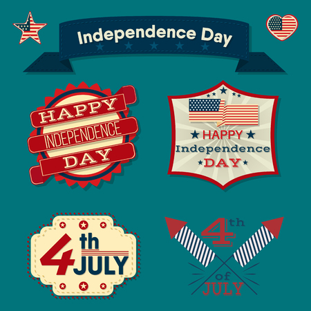 Independence Day of the United States. Set of elements Happy Fourth of July in flat Style. Vector Illustration.のイラスト素材