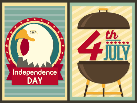 Independence Day of the United States. Set of Posters Happy Fourth of July in Retro Style. Vector Design.の写真素材