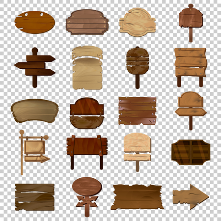 Set of western planks wooden signs isolated on white background. Old planks with empty or blank space on wood.のイラスト素材