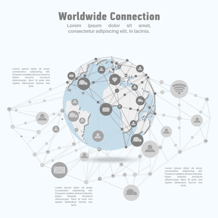 Worldwide network connection. World map points and lines concept of global business, international meaning. Internet technology. Vector illustrationのイラスト素材