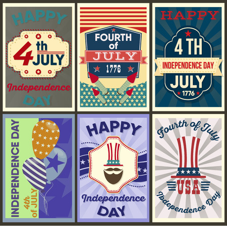 Independence Day of the United States. Set of elements Happy Fourth of July in flat Style. Vector Illustration.の写真素材