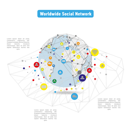 Worldwide network connection. World map points and lines concept of global business, international meaning. Internet technology. Vector illustrationのイラスト素材