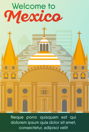 Landmarks banner in vector. Travel destinations card. Trip to Mexico. Landscape template of world places of interest.のイラスト素材