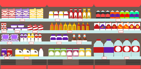 Supermarket, Grocery store shelves with products and drinks. Vector Illustrationのイラスト素材