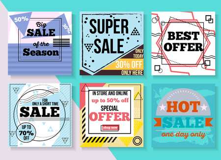 set of Sale banner template design. special offer, end of season , This weekend only. Modern promotion square web poster. vector illustration.のイラスト素材