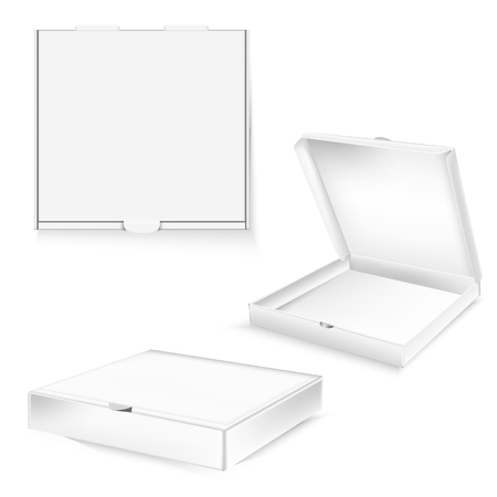 White cardboard box package for pizza. Realistic 3d empty mock up isolated vector illustrationのイラスト素材