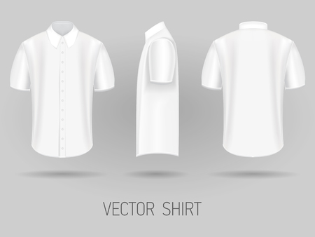 white short sleeve shirt design templates front, back, and side views vector mock upのイラスト素材