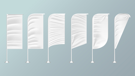 White textile outdoor feather flag. Advertising Banner. Realistic Mock Up Template. Illustration Isolated On Background.のイラスト素材