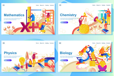 Set of web page design templates for subject in school. mathematics, chemisry, physics and biology.のイラスト素材