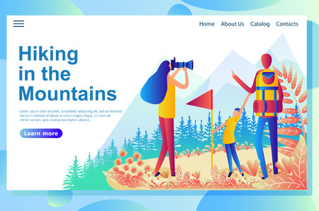 Web page design template for family tourism in the mountains.のイラスト素材