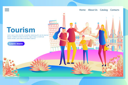 Web page design template for travelers visiting different countries, searching for places of interest.のイラスト素材
