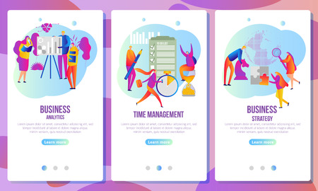 Set of web page design templates for business. Landing page shows the meeting and brainstorming, strategic partnership, crowdfunding and processing in the office or by the freelancer.のイラスト素材
