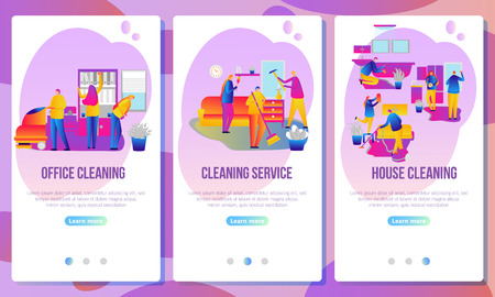 Web page design templates for Cleaning services. People cleaners houses and offices. Landing page.のイラスト素材