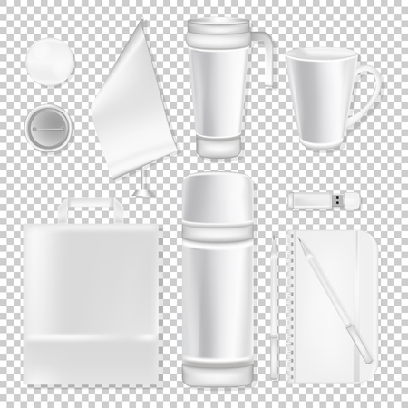 Corporate identity design set with cup pen bag notebook mug souvenirisolated transparent background vector illustrationのイラスト素材