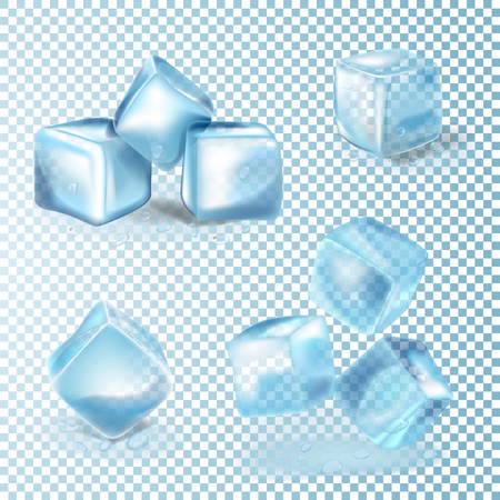 Set of transparent ice cubes. Frost and cold 3d realistic vector meshのイラスト素材