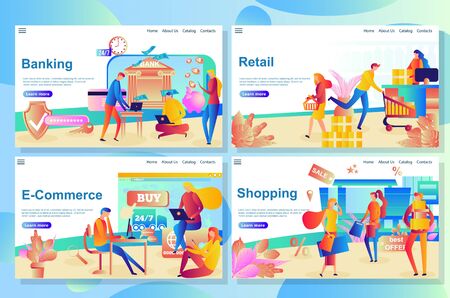 Web landing page design template for Internet Banking and financial institutions. Vector illustration flat concepts decorated people character concepts for websiteのイラスト素材