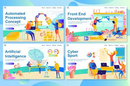 Website page showing automated process from management to production company and how people are involved in it. Vector illustration for website and mobile website.のイラスト素材