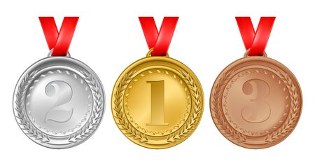 Set of gold, silver and bronze medals. Sports medals. Champion winner awards of honor. vectorのイラスト素材