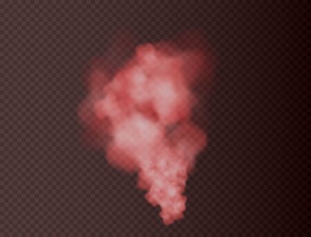 Red fog or smoke isolated, transparent special effect. Colorful steam and cigarette realistic smoke. Bright vector cloudiness, mist or smog background. Vector illustrationのイラスト素材