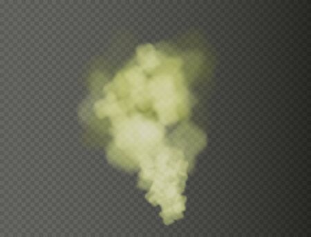 Green fog or smoke isolated, transparent special effect. Colorful steam and cigarette realistic smoke. Bright vector cloudiness, mist or smog background. Vector illustrationのイラスト素材