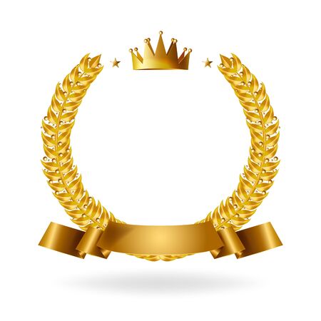 Gold laurel wreath award. Laurel wreath with golden ribbon. Vector award design templatesのイラスト素材