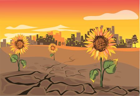 Natural resources suffer from urban and industrial pollution, global warming, air pollution, deforestation and droughtのイラスト素材