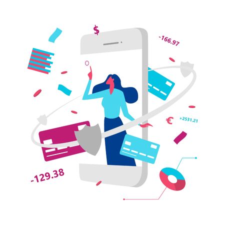 Some diverse mobile program or application which helps to manage secure money transactions, calculations and display statistics. Easy and fast tool for mobile user.のイラスト素材