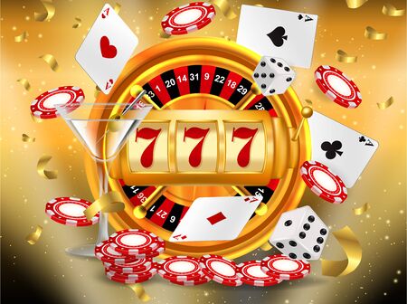 Winner banner with Golden slot machine wins the jackpot. Win congratulations vintage frame, golden congratulating framed sign with gold confetti. Winners of poker, cards, roulette and lottery.のイラスト素材