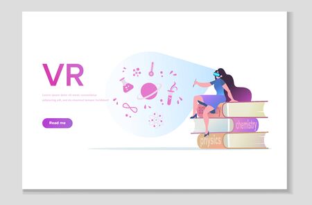 Personalized learning, stem education, academic system, futuristic technology, VR and AR in online learning. VR glasses technology website page. Vector illustrationのイラスト素材