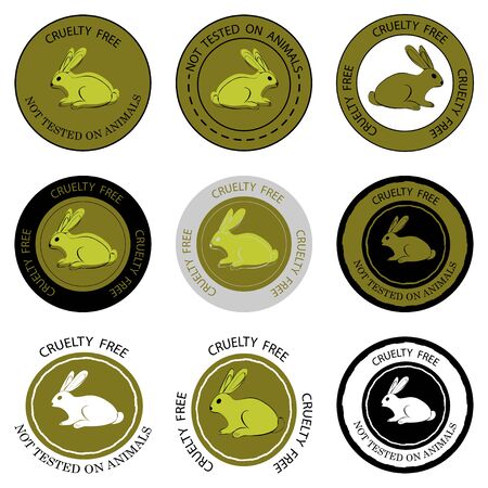 Cruelty free. Not tested on animals. Set of different stamps with lettering Cruelty free and Not tested on animals. Badges for productions, what was not tested on animals. Vector illustrationのイラスト素材