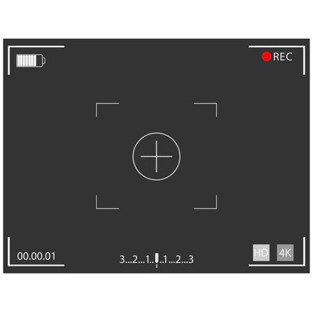 Video camera focusing screen. Black Camera frame. Camera frame viewfinder screen of video recorder digital display. Vectorのイラスト素材