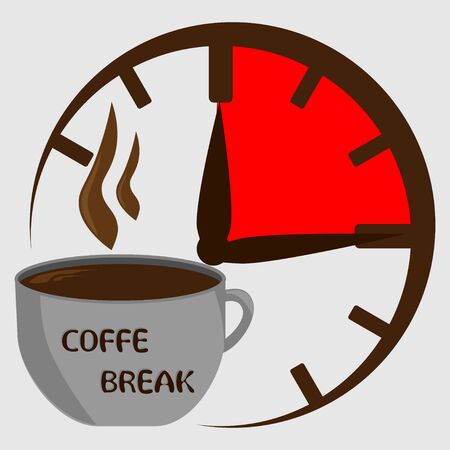 Coffee Break poster. Mug whith clock for coffee time. Cup and clock isolation on white background. Vectorのイラスト素材