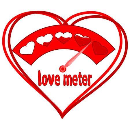 Red love analog meter inside outline heart. Love meter. Valentines Day card, love indicator with hearts and love gauge. Attraction and passion scales, gauge for measurement. Vectorのイラスト素材