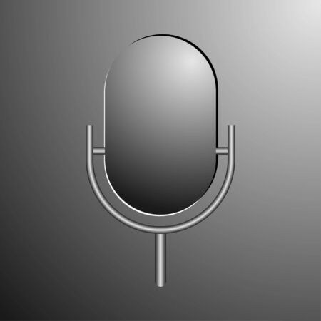 Microphone 3d. Music studio mic equipment. Vector realistic microphone in grey color. Illustration of mic media, microphone for karaoke and concert. Vectorのイラスト素材